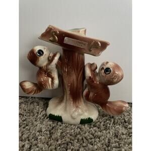 Vintage Squirrels Hanging on a Tree Stump Salt and Pepper Shakers